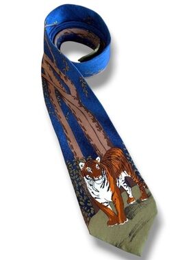 WWF World Wildlife Fund Bengal Tigers Neck Tie Navy Blue 100% Silk Vintage 1991